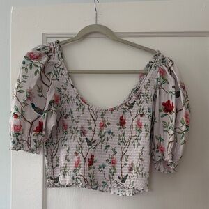Floral Puff Sleeve Crop Top